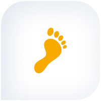 Symbol eines gelben Fußabdrucks auf einem weißen Hintergrund, dargestellt in einem minimalistischen Design.